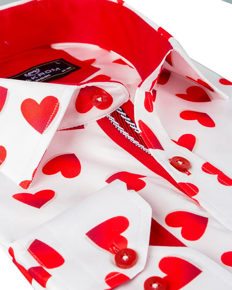 White Heart Print Long Sleeve Shirt-Makrom