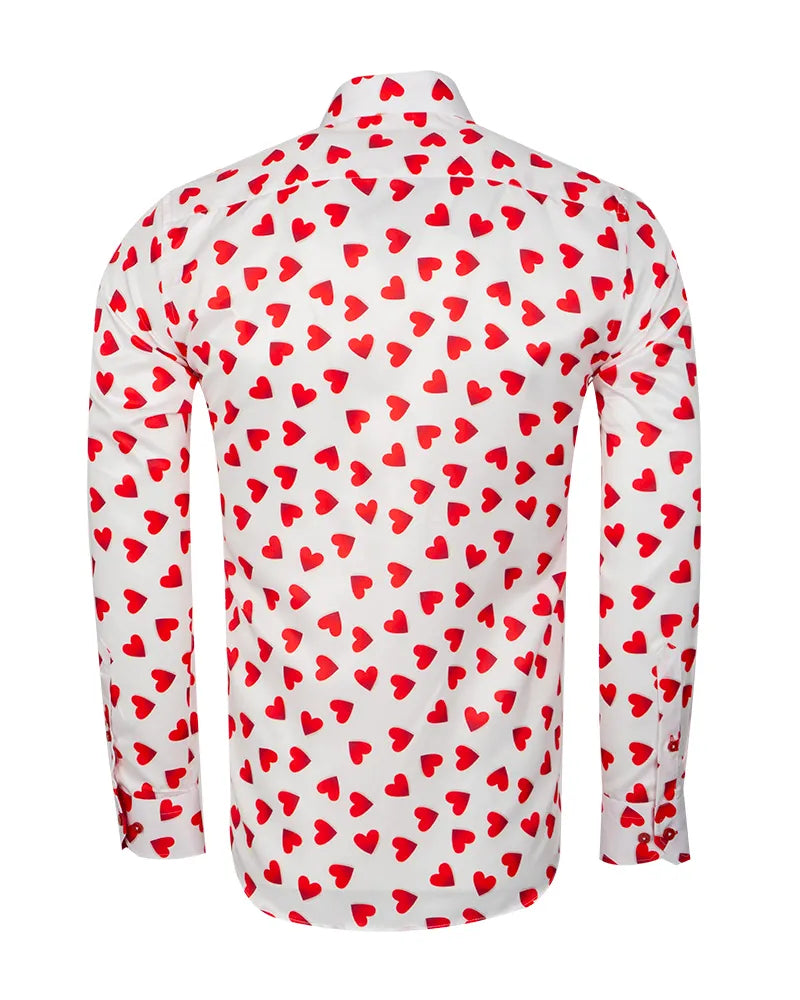 White Heart Print Long Sleeve Shirt-Makrom