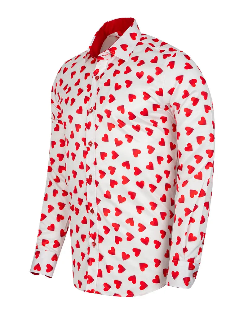White Heart Print Long Sleeve Shirt-Makrom