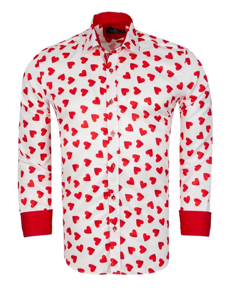 White Heart Print Long Sleeve Shirt-Makrom