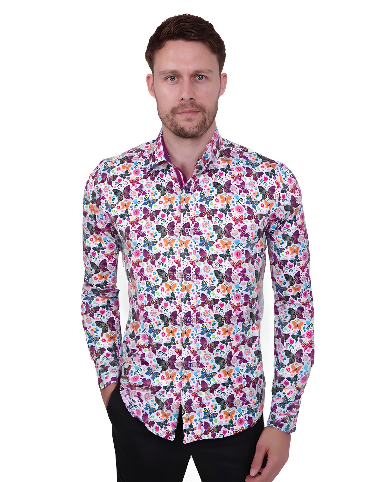 White Hippy Butterfly Design Men's Shirt-Makrom