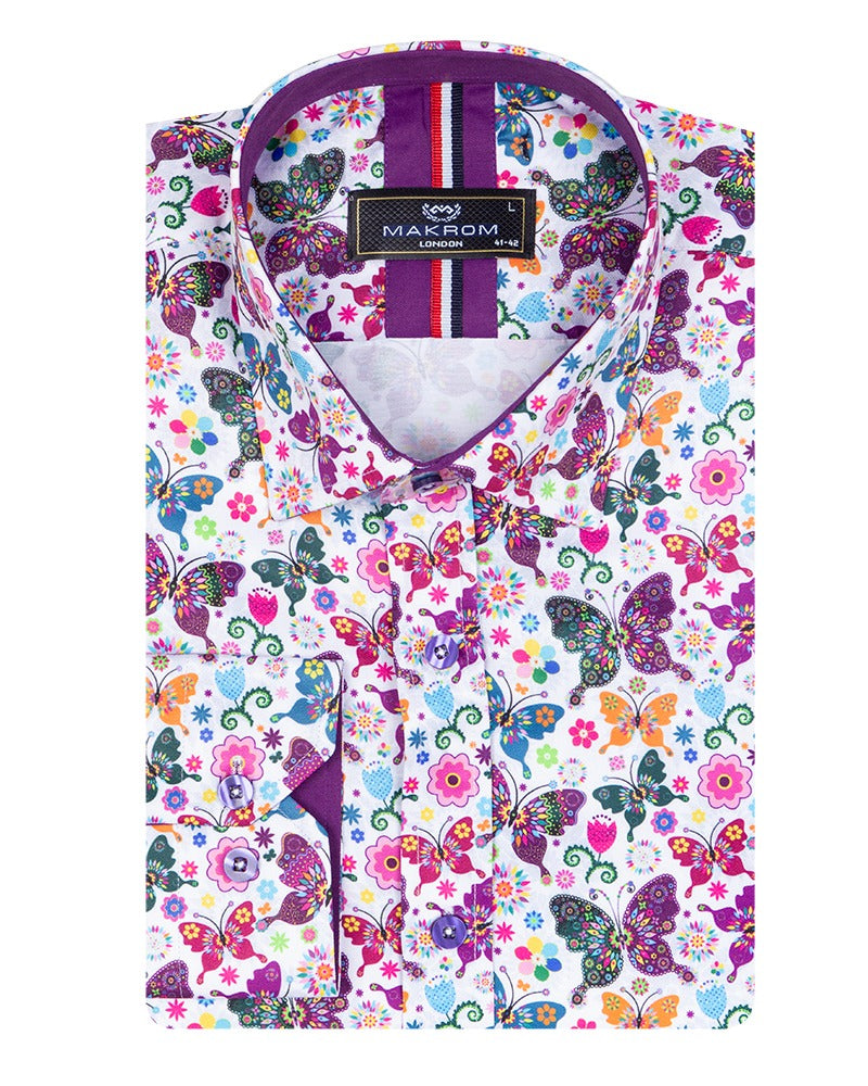 White Hippy Butterfly Design Men's Shirt-Makrom
