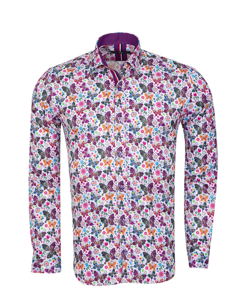 White Hippy Butterfly Design Men's Shirt-Makrom