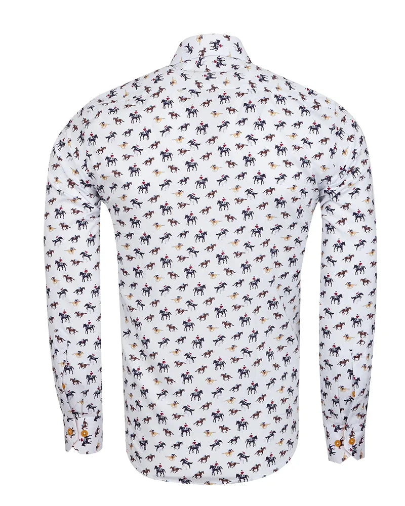 White Horse Print Shirt with Matching Handkerchief-Makrom