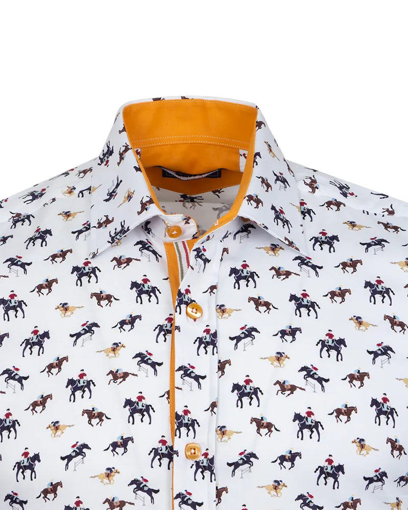 White Horse Print Shirt with Matching Handkerchief-Makrom