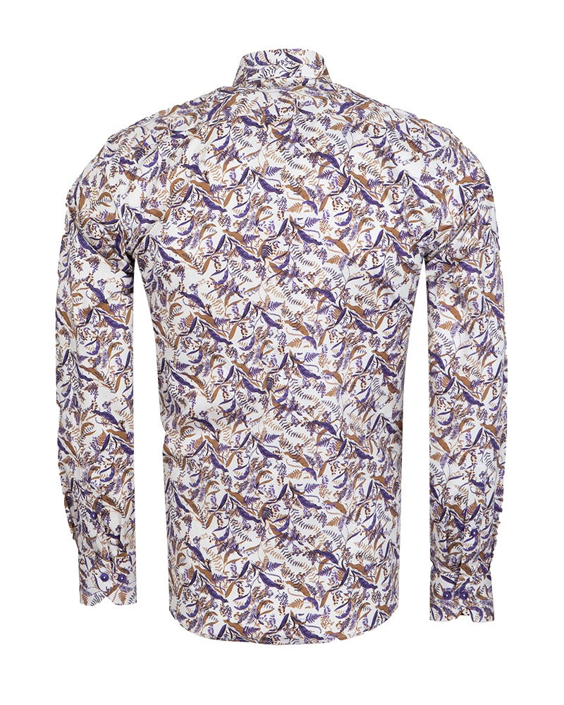White Leaf Print Shirt with Matching Handkerchief-Makrom