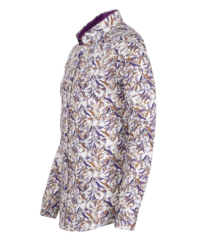 White Leaf Print Shirt with Matching Handkerchief-Makrom
