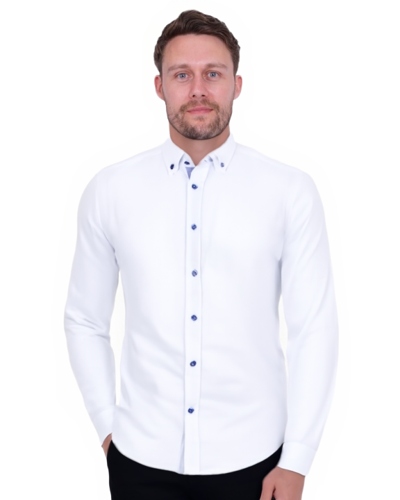 White Linen Long Sleeve Shirt with Matching Handkechief-Makrom