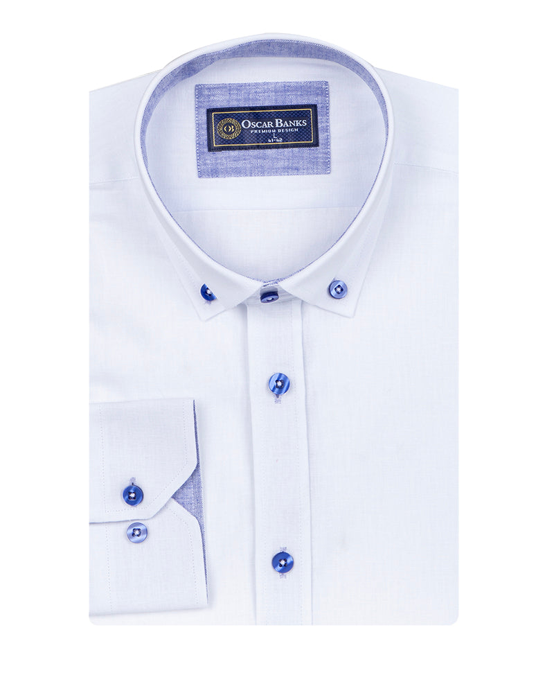 White Linen Long Sleeve Shirt with Matching Handkechief-Makrom