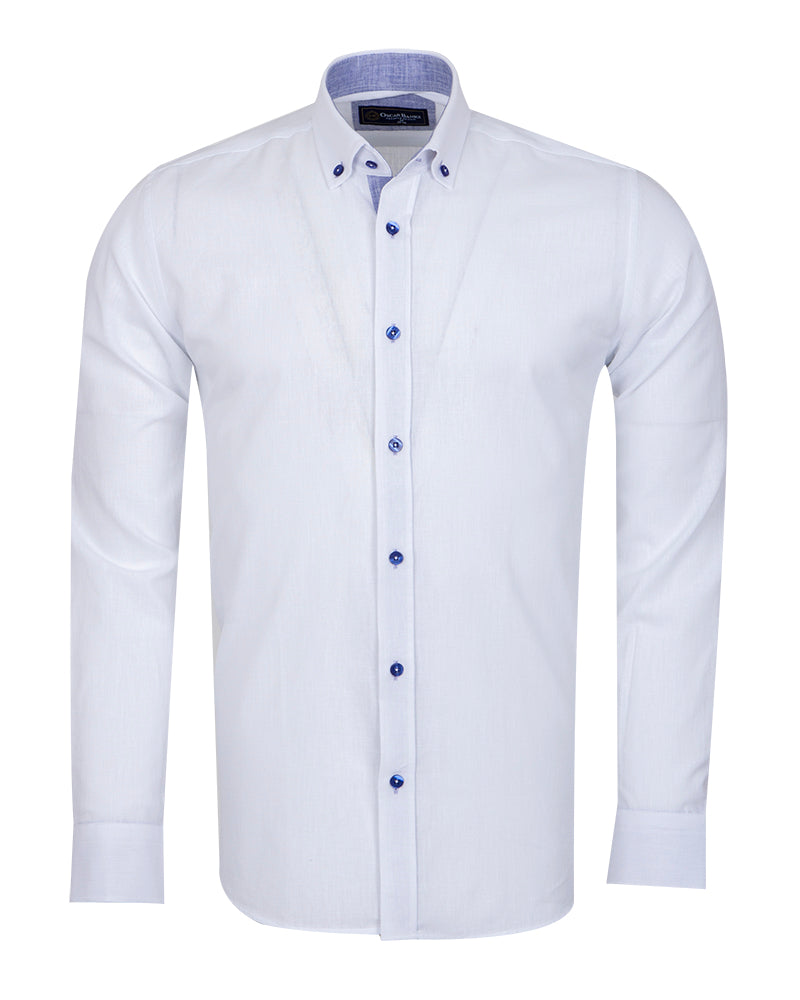 White Linen Long Sleeve Shirt with Matching Handkechief-Makrom