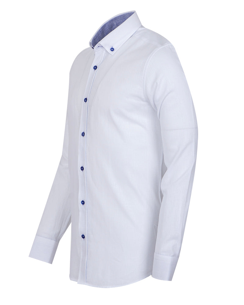 White Linen Long Sleeve Shirt with Matching Handkechief-Makrom