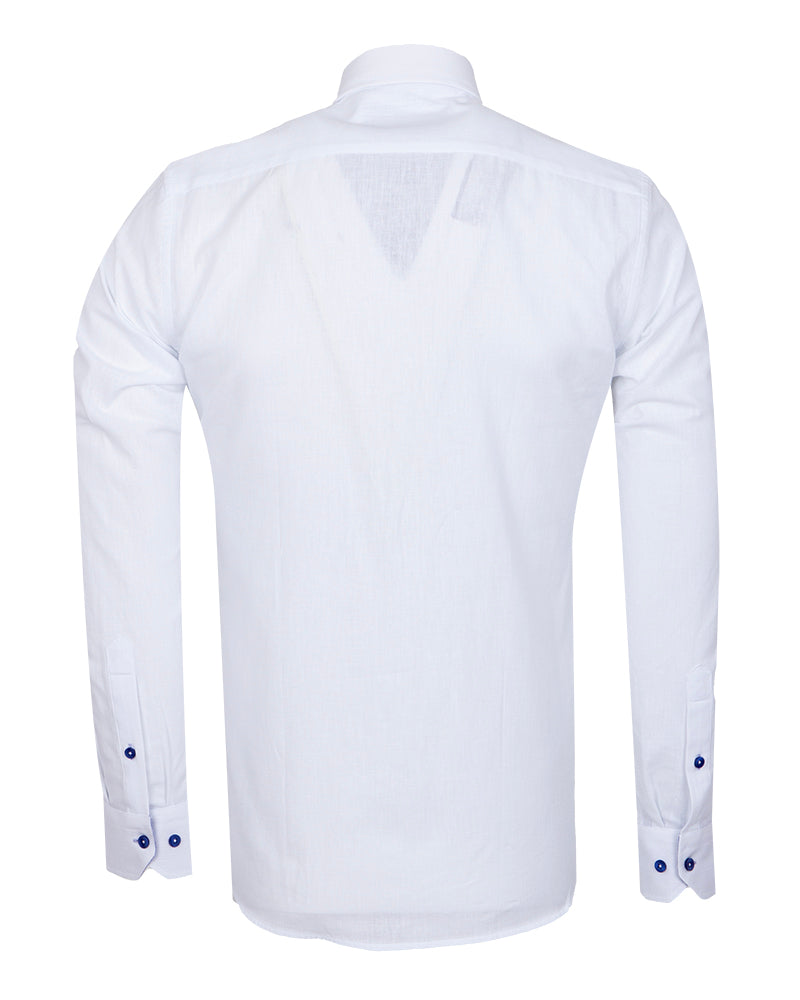 White Linen Long Sleeve Shirt with Matching Handkechief-Makrom