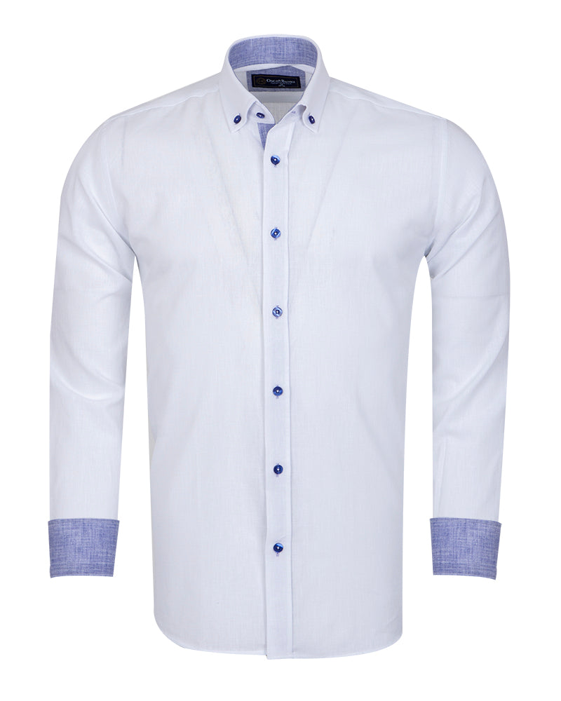 White Linen Long Sleeve Shirt with Matching Handkechief-Makrom