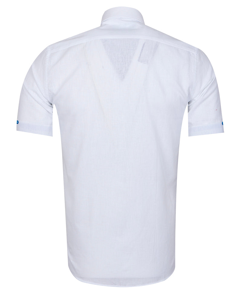 White Linen Plain Short Sleeve Shirt-Makrom