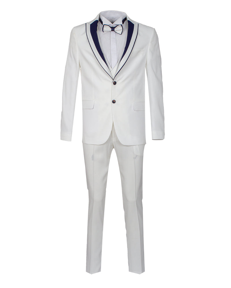 White Men's 4 Piece Wedding Suit Contrasting Lapel-Makrom