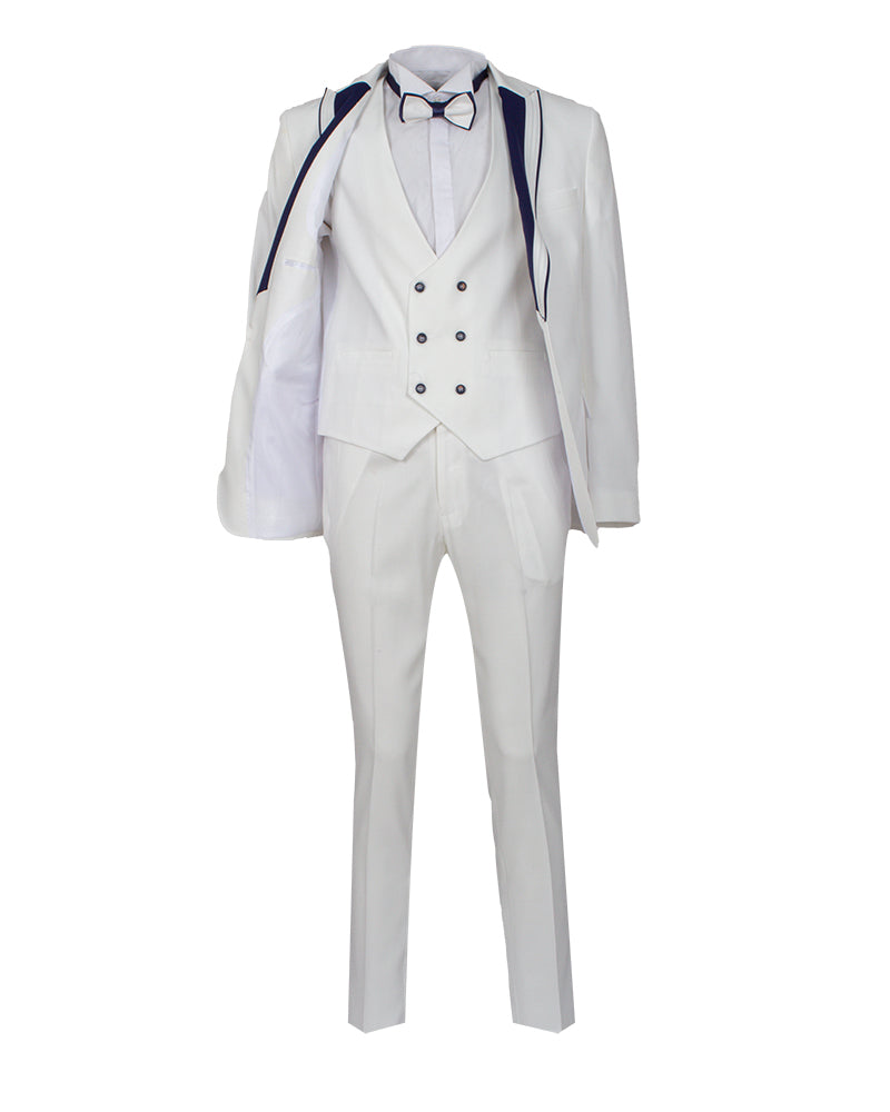White Men's 4 Piece Wedding Suit Contrasting Lapel-Makrom
