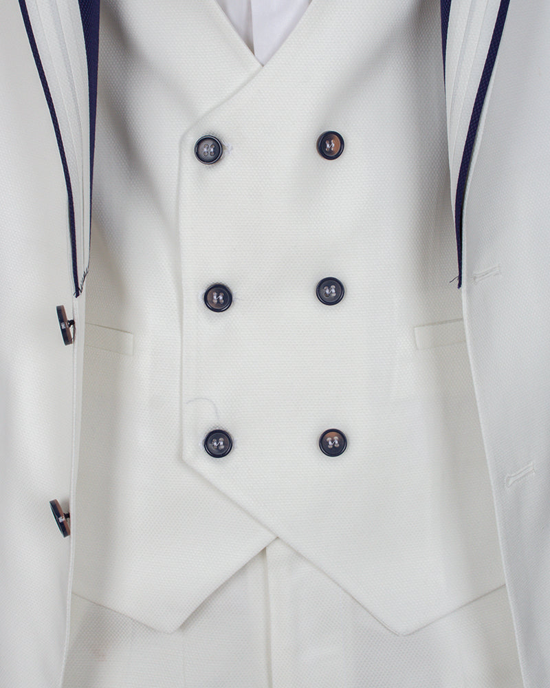 White Men's 4 Piece Wedding Suit Contrasting Lapel-Makrom