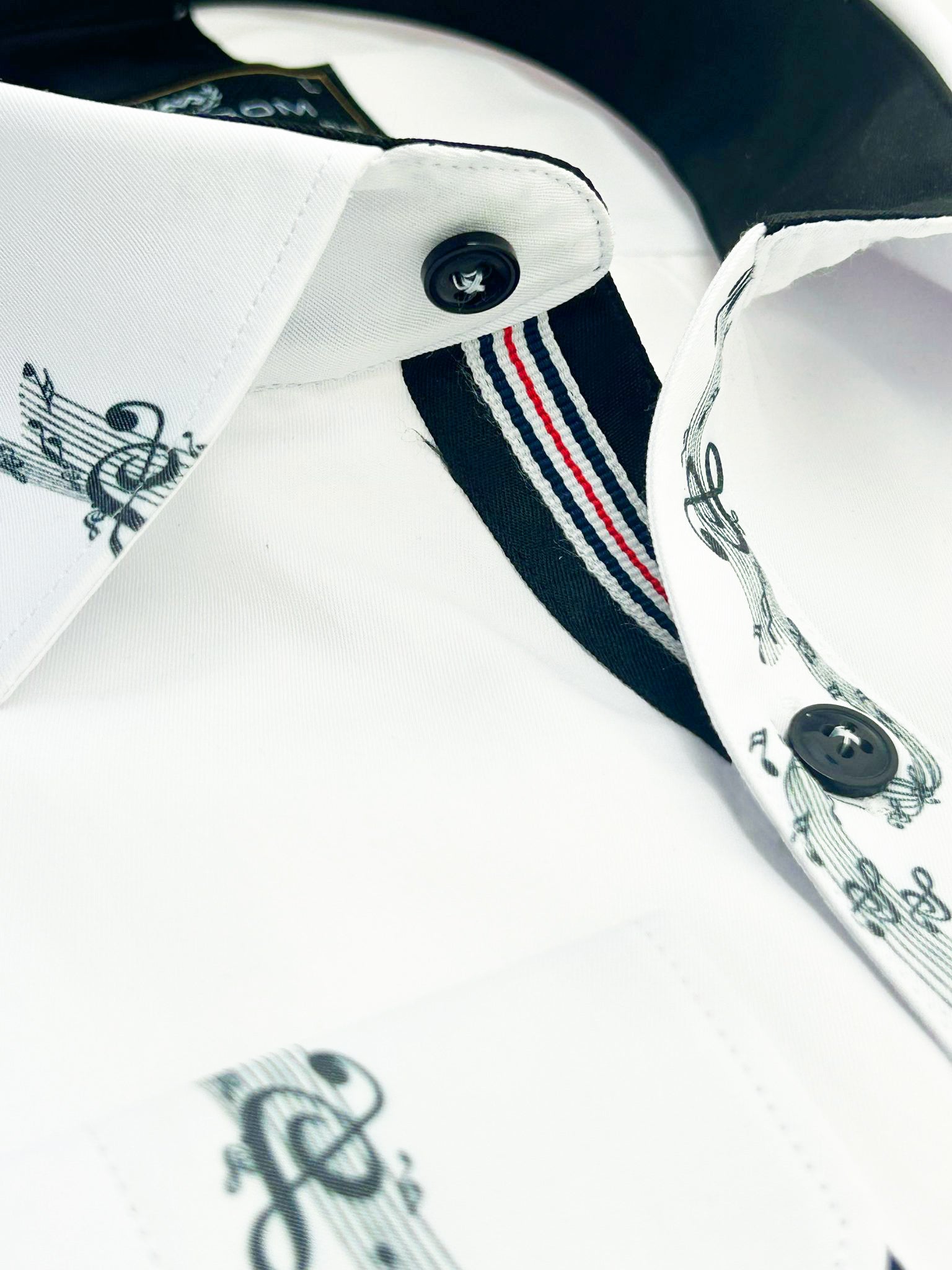 White Musical Print Long Sleeve Shirt-Makrom