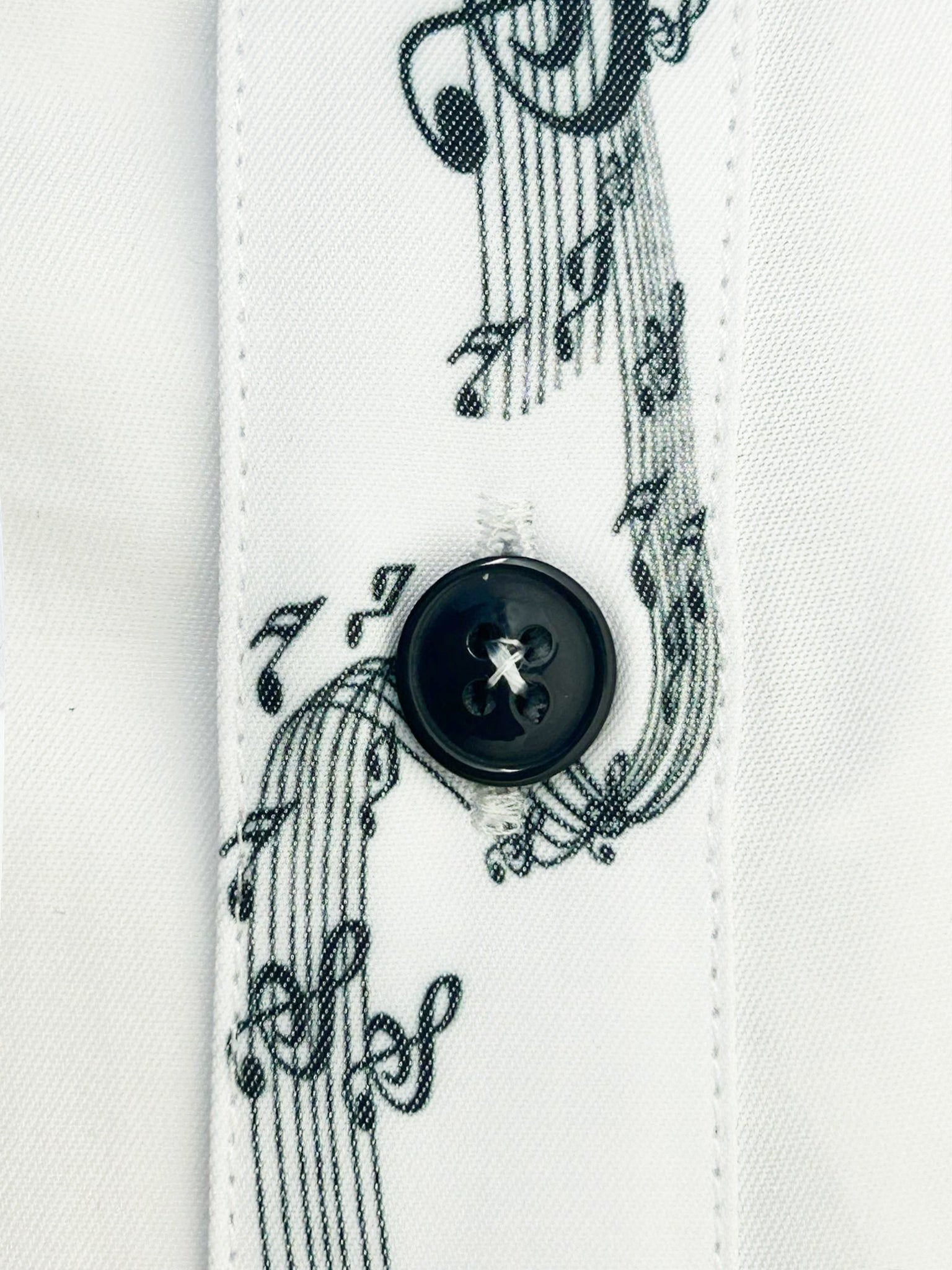 White Musical Print Long Sleeve Shirt-Makrom