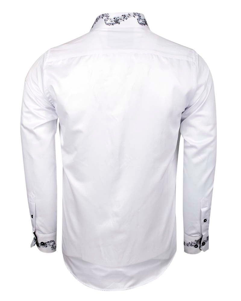 White Musical Print Long Sleeve Shirt-Makrom