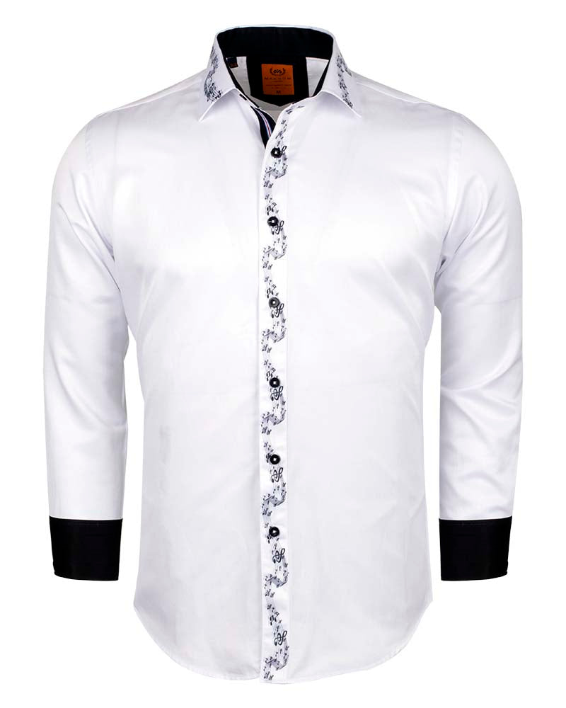 White Musical Print Long Sleeve Shirt-Makrom