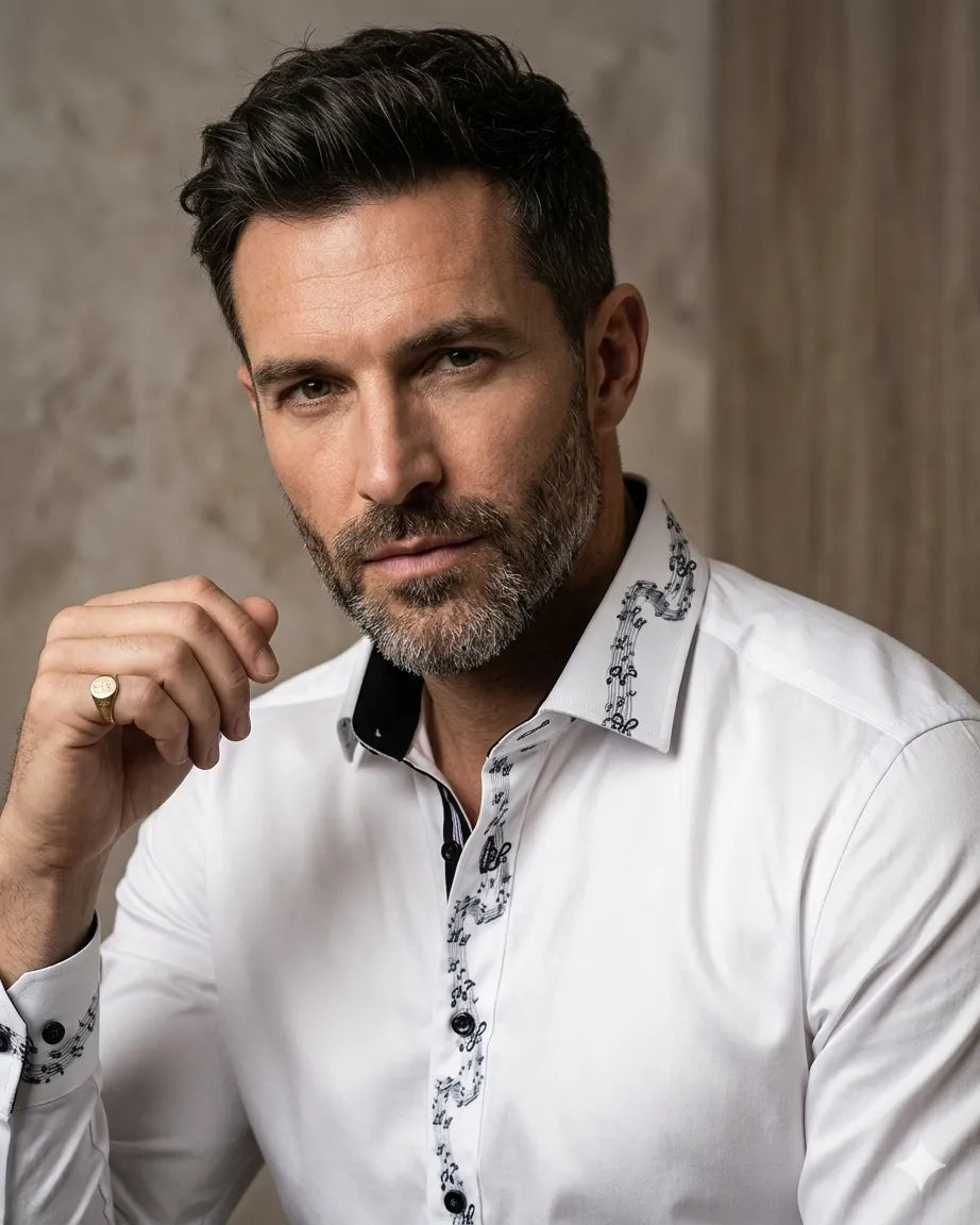 White Musical Print Long Sleeve Shirt