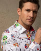 White Musical Print Shirt with Matching Handkerchief