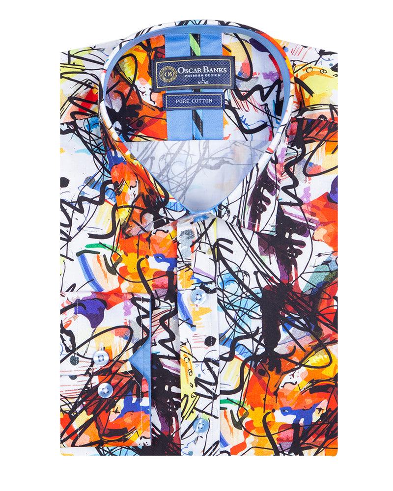 White Paint Splatter Shirt with Matching Handkerchief-Makrom