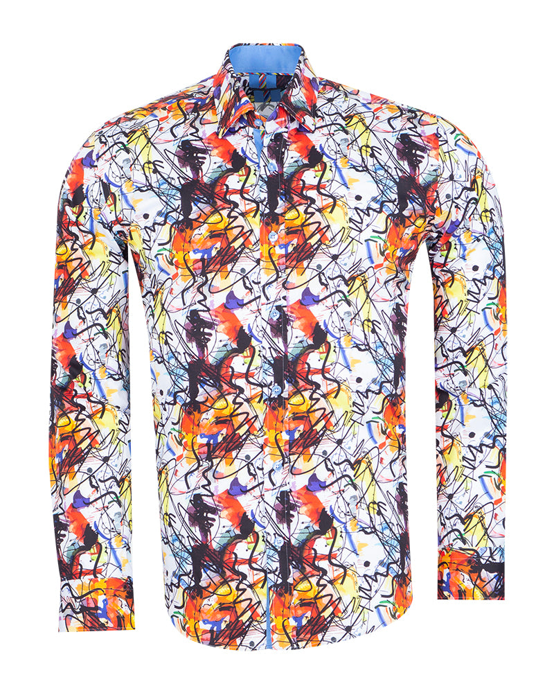 White Paint Splatter Shirt with Matching Handkerchief-Makrom
