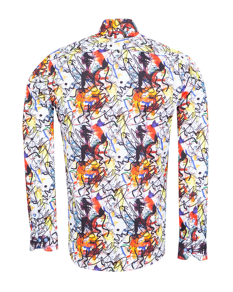 White Paint Splatter Shirt with Matching Handkerchief-Makrom