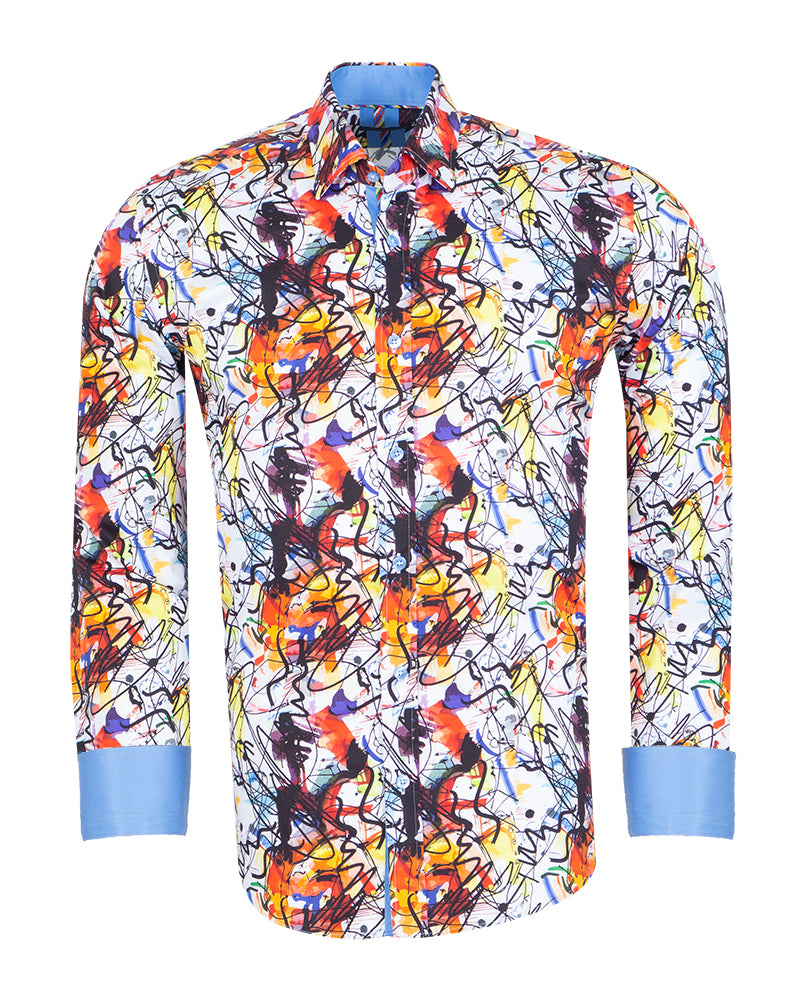 White Paint Splatter Shirt with Matching Handkerchief-Makrom