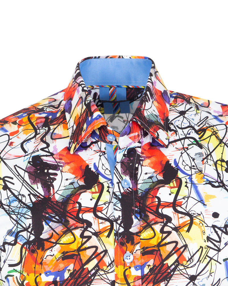White Paint Splatter Shirt with Matching Handkerchief-Makrom