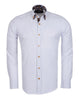 White dress shirt with gold buttons on a white background