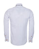 White dress shirt with collar and buttons on a white background