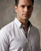 White Shirt with Paisley Contrast Double Collar and Gold Buttons