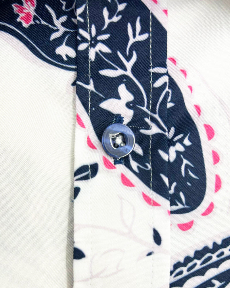White Paisley Print Long Sleeve Shirt-Makrom