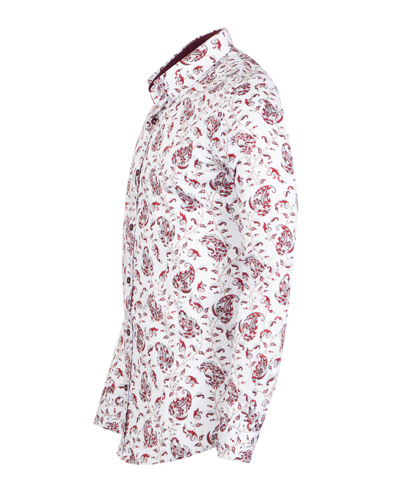 White Paisley Print Shirt with Matching Handkerchief-Makrom