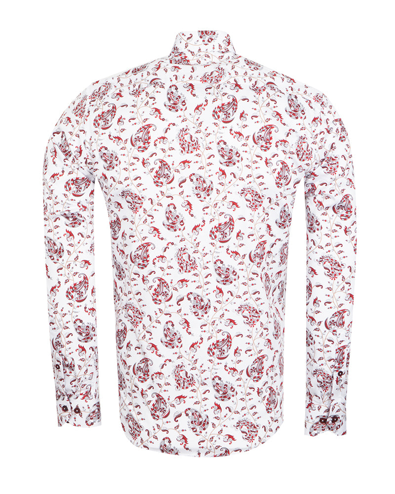 White Paisley Print Shirt with Matching Handkerchief-Makrom