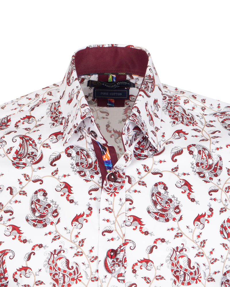 White Paisley Print Shirt with Matching Handkerchief-Makrom
