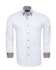 White Plain Contrast Stripe Collar and Cuffs Long Sleeve Shirt-Makrom