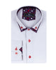 White Plain Double Collar Shirt with Playing Card Design Trim-Makrom