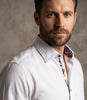 White Plain Panel Colourful Print Collar Tip Pure Cotton Shirt