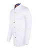 White Plain Panel Colourful Print Collar Tip Pure Cotton Shirt-Makrom