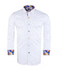 White Plain Panel Colourful Print Collar Tip Pure Cotton Shirt-Makrom