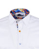 White Plain Panel Colourful Print Collar Tip Pure Cotton Shirt-Makrom