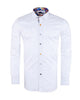 White Plain Panel Colourful Print Collar Tip Shirt-Makrom