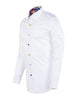White Plain Panel Colourful Print Collar Tip Shirt-Makrom