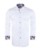 White Plain Panel Colourful Print Collar Tip Shirt-Makrom