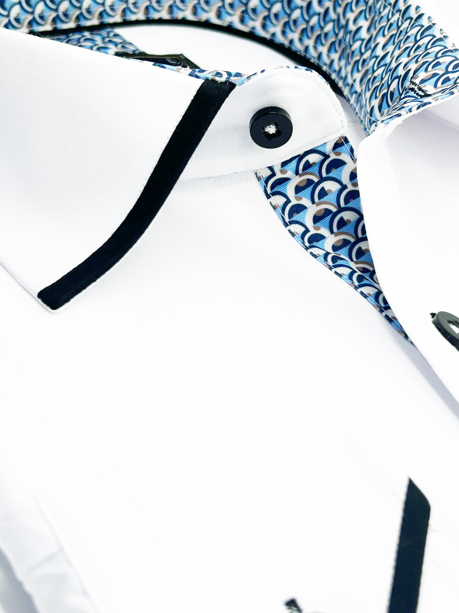White Plain Panel Shirt with Floral Insert & Collar Tip Design-Makrom