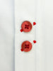 White Plain Panel Shirt with Red Dot Print Collar & Cuffs-Makrom
